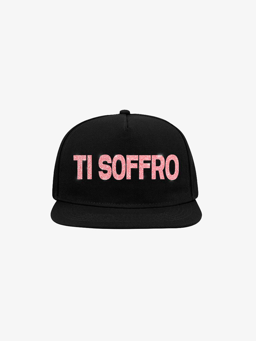 Cappellino Snapback "Ti soffro" Nero - Scritta Brillantinata Bianca