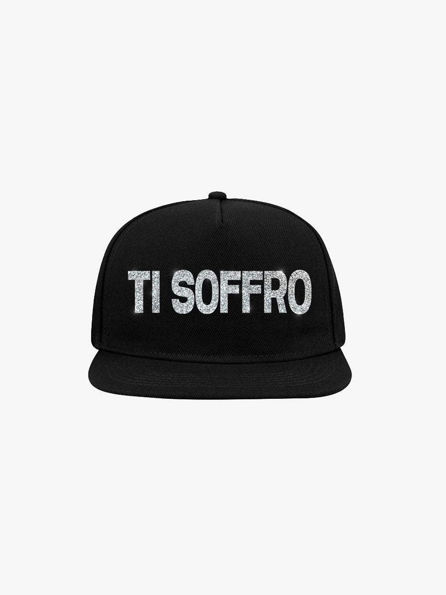 Cappellino Snapback "Ti soffro" Nero - Scritta Brillantinata Bianca
