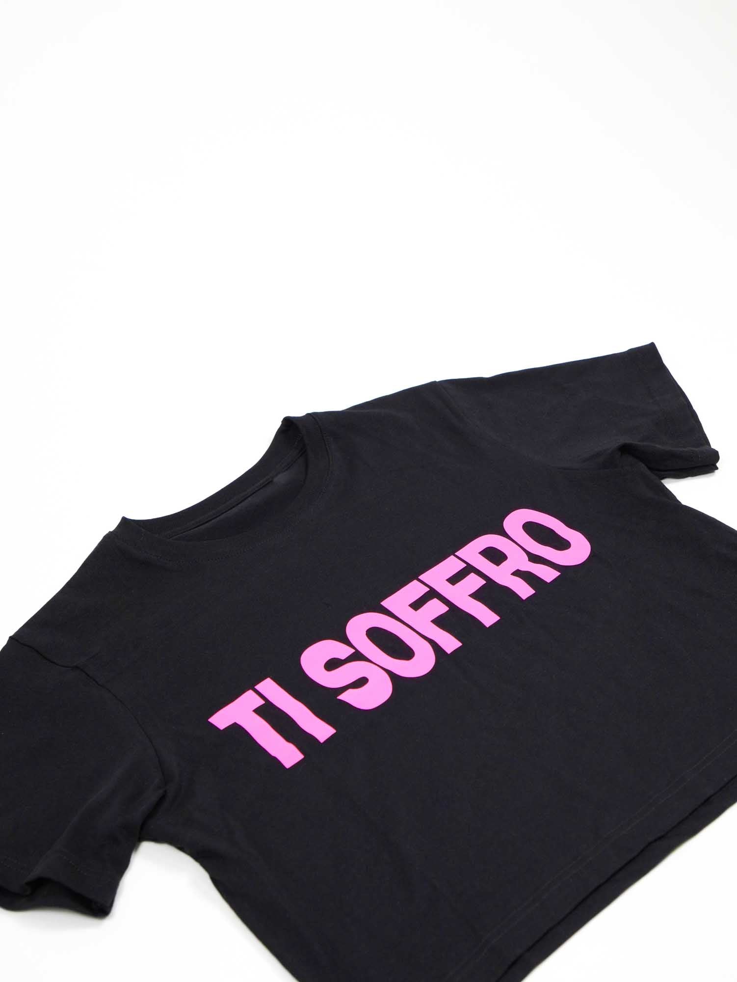 Maglietta Crop Donna "TI SOFFRO" Nera Scritta Fluo