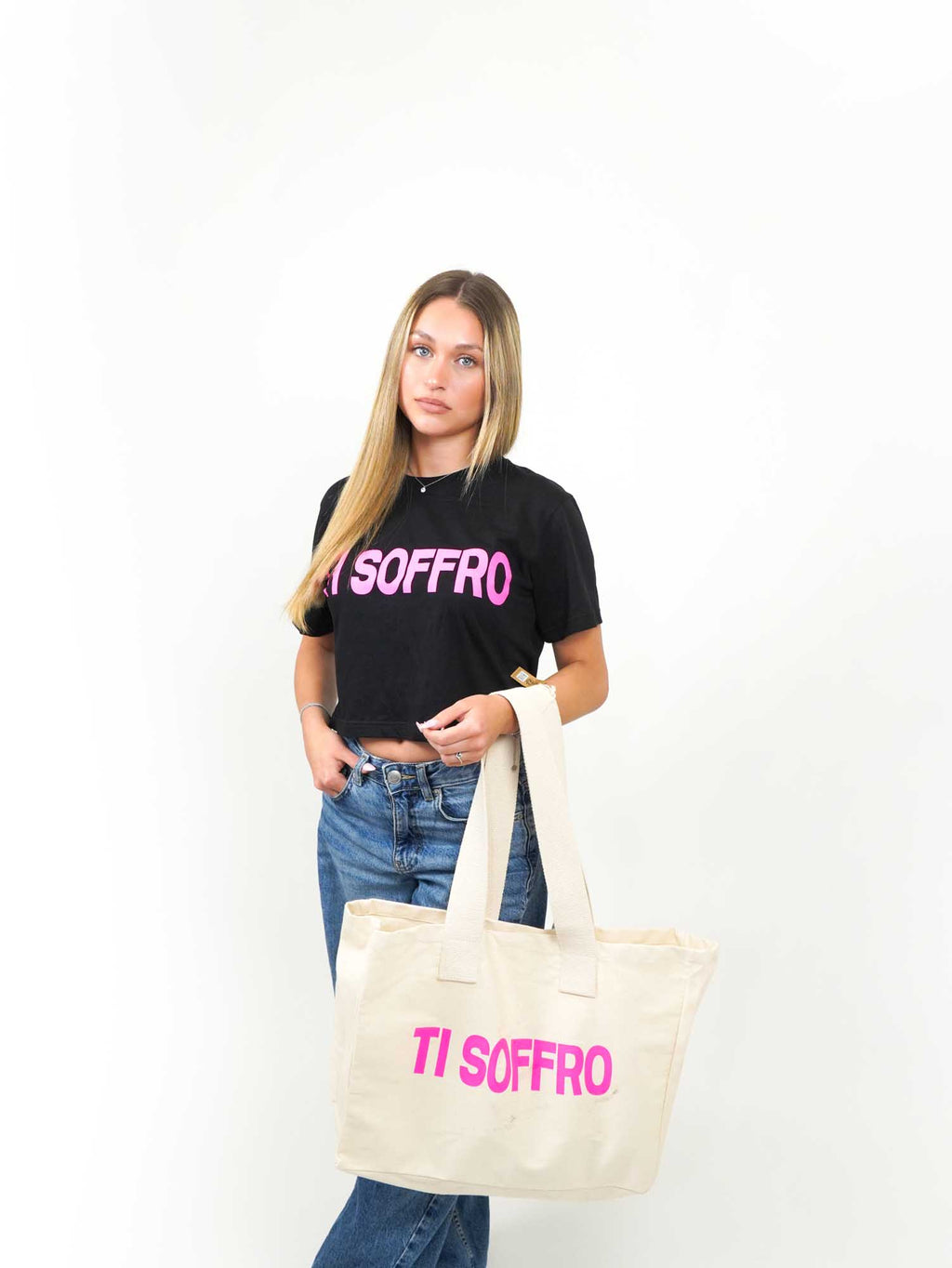 Shopper Donna "TI SOFFRO" in Tela Scritta Rosa
